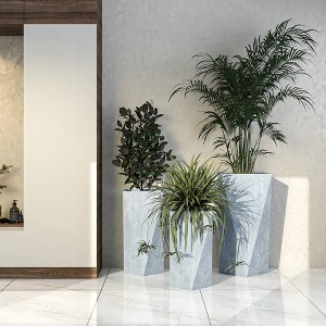 LeisureMod Aloe 3-Piece Tapered Square Stone Planter Set with Drainage – Weather-Resistant Planters for Indoor and Outdoor Patio Herb Garden - 1 of 4