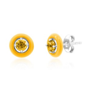 Simona Sterling Silver Enamel & Gemstone Halo Studs  - Garnet - Available Colors: Red, - 1 of 2