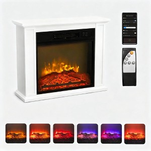ROVSUN 27''W Freestanding Electric Fireplace Stove with Mantel & Smart App Control, 1400W Space Heater with 6 Realistic Flame & Timer for Home - 1 of 4