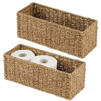 mDesign Small Woven Seagrass Bathroom Toilet Tank Storage Basket
