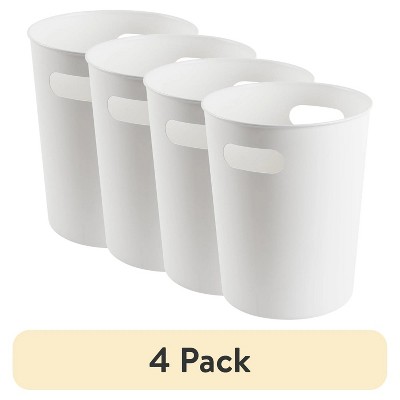 LunaLulinlk White Basic Plastic 2.64 Gallon Wastepaper Basket 4 Pack for Bathroom, Bedroom or Office