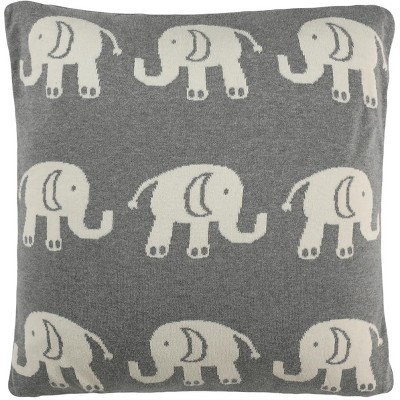 Elliot Light Grey and Natural Knit Elephant Pillow 20" x 20"