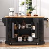 ORRD 56" White Kitchen Island w/Drop Leaf, Power Outlet, 6 Drawers, 4 Door Shelves, Wheels, Rubber Wood Veneer, Embossed Stripe Cart - 3 of 4