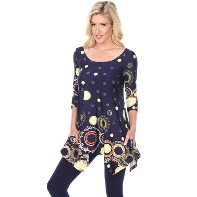 Women's 3/4 Sleeve Printed Erie Tunic Top With Pockets Navy Large ...