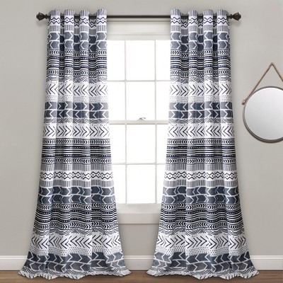 Set of 2 (84"x52") Hygge Geo Light Filtering Window Curtain Panels Navy/White -Lush Décor