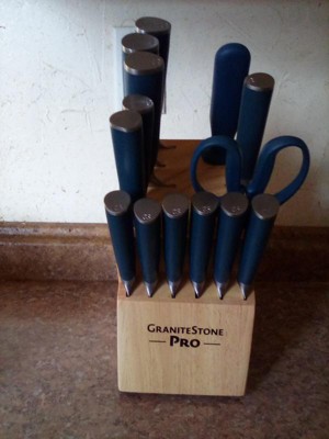 Granitestone Pro Nutriblade 14 Piece Stainless Steel Blue Knife Set With  Wooden Block : Target