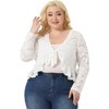 Agnes Orinda Women's Plus Size Long Sleeve Tie Front Sheer Lace Crop Cardigan - 2 of 4