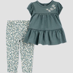 Carter's Just One You® Baby Girls' 2pc Floral Top & Bottom Set - Green - 1 of 3