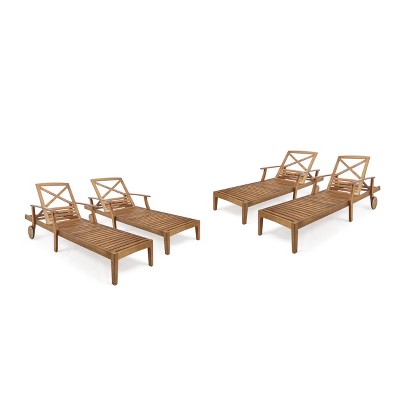 Perla 4pk Acacia Chaise Lounge - Teak - Christopher Knight Home