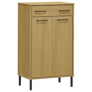 vidaXL Shoe Rack Solid Pine Wood and Metal - Brown - 1 of 4