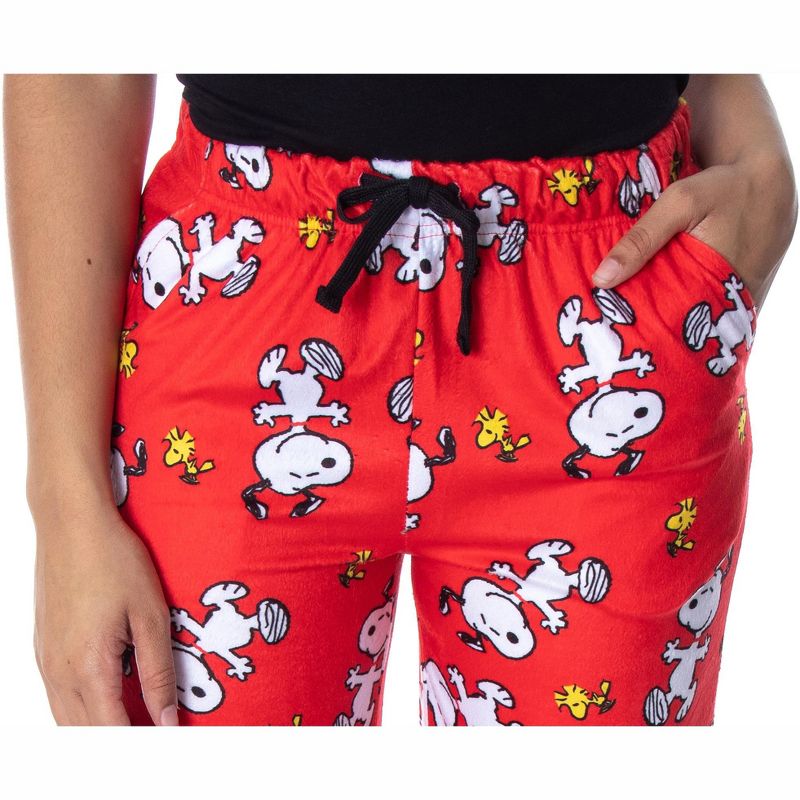 Peanuts Women's Snoopy And Woodstock Allover Print Smooth Fleece Pajama Pants, 3 of 5