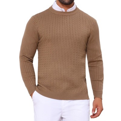 INSPIRE CHIC Men's Slim Fit Crew Neck Long Sleeve Soft Twist Textured Cable Knit Pullover Sweater