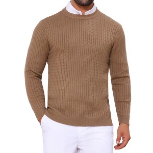 INSPIRE CHIC Men's Slim Fit Crew Neck Long Sleeve Soft Twist Textured Cable Knit Pullover Sweater - 1 of 4