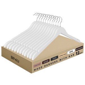 BP4U Premium Solid Wood Coat Hangers, Heavy Duty Non-Slip Hangers with 360° Swivel Hook & Contoured Shoulders, Space-Saving for Jackets & Suits - 1 of 4