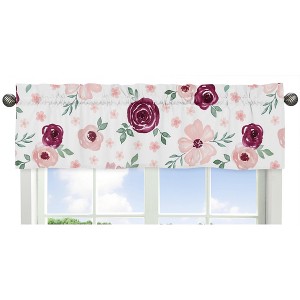 Sweet Jojo Designs Window Valance Treatment 54in. Watercolor Floral Burgundy Pink - 1 of 4