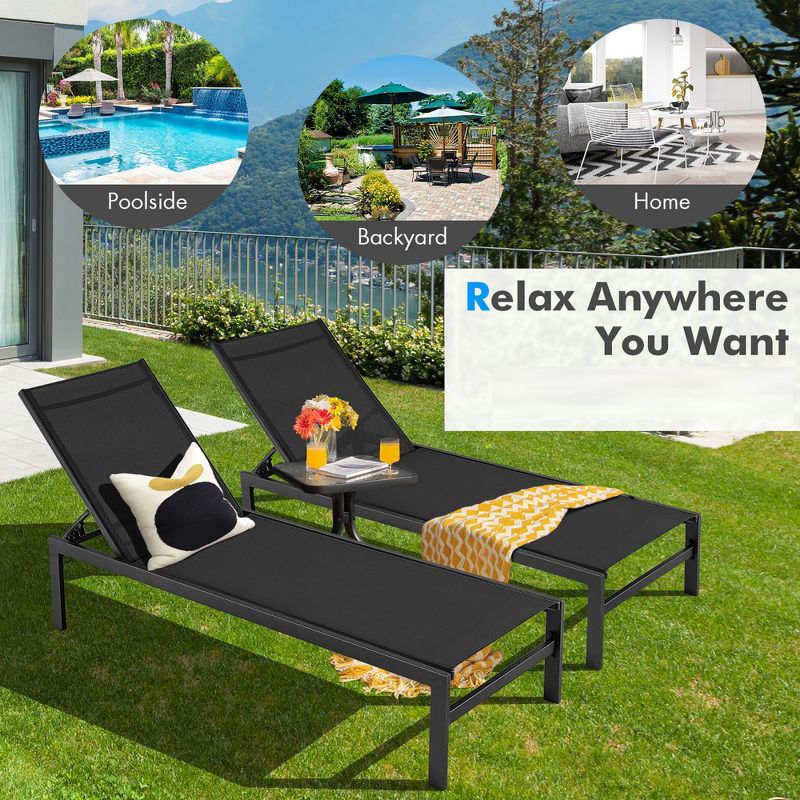 Tangkula 2PCS Patio Chaise Lounge Adjustable Lounge Chair W/ 6-Position Backrest Black, 4 of 10
