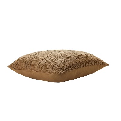 Taupe 18" Square Cotton Cable Knit Decorative Pillow