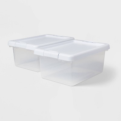 2pk S Latching Clear Storage Bins with White Lid - Brightroom&#8482;