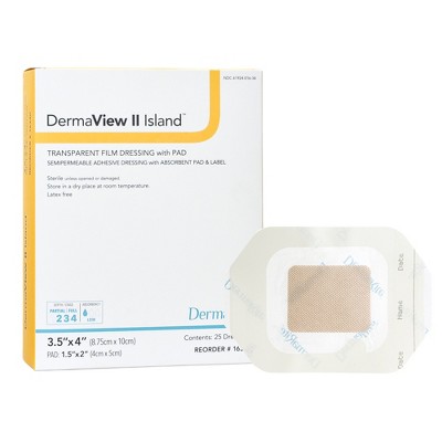 DermaView II Island Transparent Film Dressing with Pad Frame Style Delivery Rectangle 3.5 X 4" Sterile 16340, 25 Ct