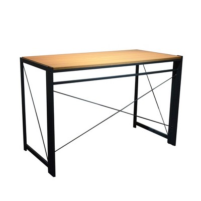 44.6" Industrial Wooden Home Office Folding Table with Metal Support Braces Brown/Black - The Urban Port
