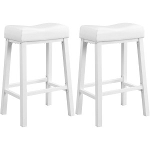 eHemco Heavy-Duty Padded Faux Leather Saddle Seat Metal Kitchen Bar Stools, Set of 2, 29 Inches - 1 of 4