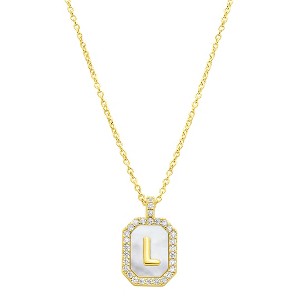 Adornia 14k Gold Plated White Mother-of-Pearl Initial Tablet Necklace - 1 of 3