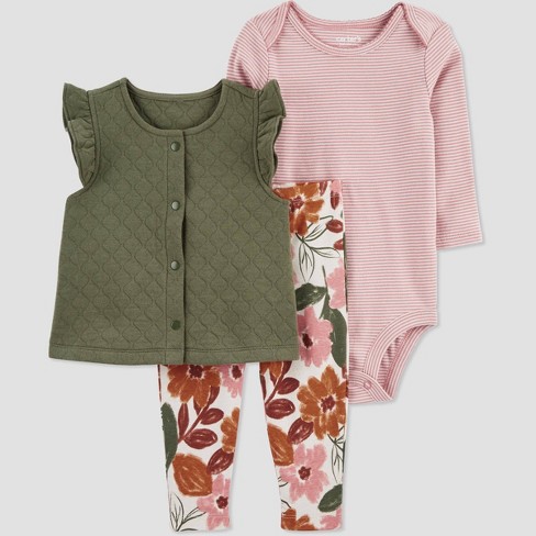 Carter's Just One You® Baby Girls' Quilted Floral Top & Bottom Set - Brown  : Target