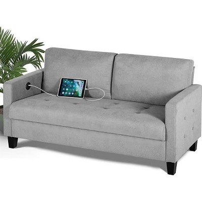 72“ 3-Seater Sofa with USB Ports, Mid-Century Modern Gray Couch for Living Room, Bedroom, Apartment – Comfy & Space-Saving Design