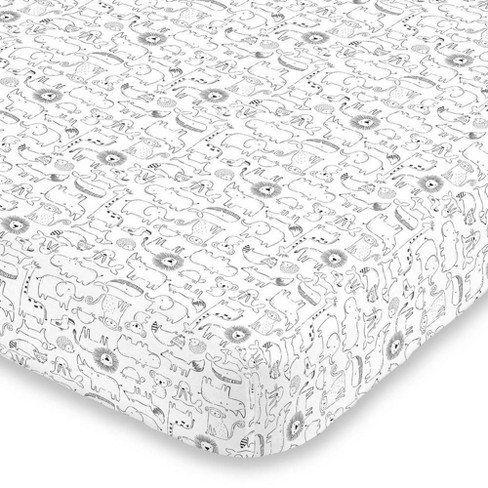 SheetWorld Fitted 100% Cotton Percale Portable Mini Crib Sheet 24 x 38 Made in USA Modern Safari Animals Dark Gray 