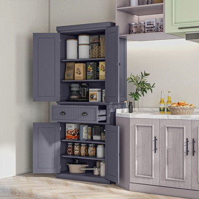 NicBex Storage Buffet Cabinet 72" Freestanding Kitchen Pantry Floor Sideboard Cabinet with 4 Doors, Drawer and 3 Adjustable Shelves
