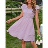 Women's Swiss Dot V Neck  Short Sleeve Ruffle Tiered A-Line Mini Dress Flowy Swing Dress - 2 of 4