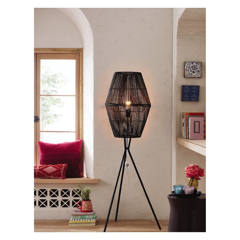 Diamond Tripod Floor Lamp Black with Rattan Shade (Includes LED Light Bulb) - Threshold&#8482;, 3 of 10