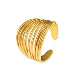 Anna-Kaci Palace Style Adjustable Chunky 18K Gold Open Ring Plated Hammered Dome Statement Jewelry - 1 of 4