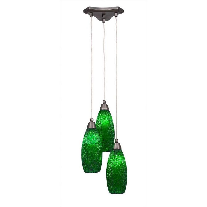 Toltec Lighting Europa 3 - Light Pendant in  Brushed Nickel with 5.5" Green Fusion Shade, 1 of 2