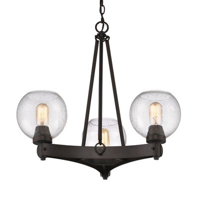 Rustic Mini Chandelier in Rubbed Bronze with Seeded Glass