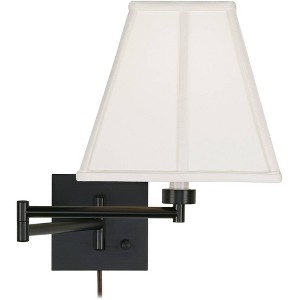 Barnes and Ivy Swing Arm Wall Lamp Espresso Plug-In Light Fixture Ivory Square Shade for Bedroom Bedside Living Room Reading - 1 of 3