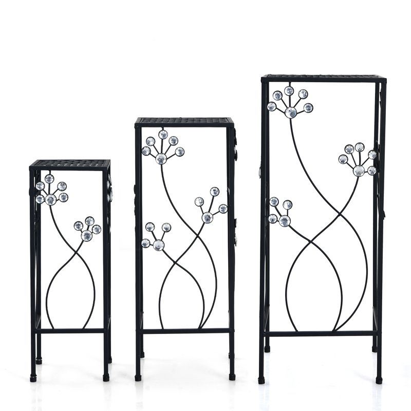 Tangkula 3 Pieces Metal Plant Stand Flower Pots Display Rack with Crystal Floral Design for Garden Square, 3 of 10