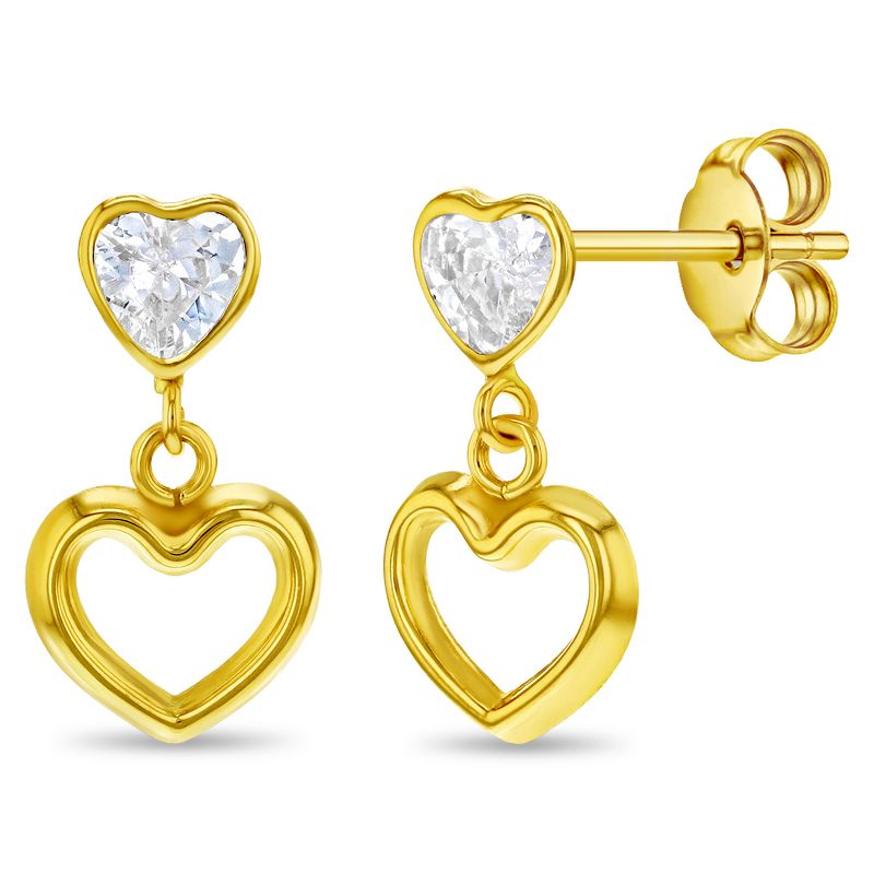Girls' Heart to Heart Dangle Stud & Post 14k Gold Earrings - In Season Jewelry, 1 of 4