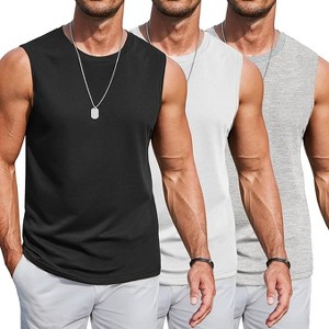 COOFANDY Mens Workout Tank Tops Cotton 3 Pack Soft Gym Muscle Shirt Sleeveless Classic T Shirts - 1 of 4