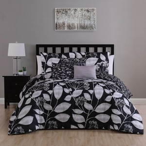 7pc Queen Mirelle Comforter Set Black - Geneva Home Fashion