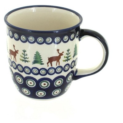 Blue Rose Polish Pottery Reindeer Pine Coffee Mug