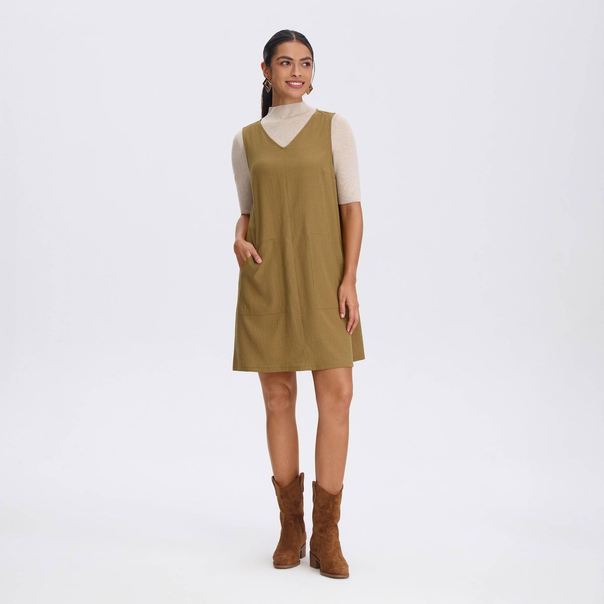 Women's Pocket Detail Mini A-Line Dress - A New Day™ Dijon Yellow - thumbnail 4