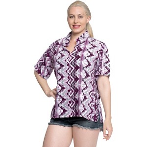 LA LEELA Women's Button Down Short Sleeve Camp Dress Shirt Summer Hawaiian Club party Casual Blouse Tops - 1 of 4
