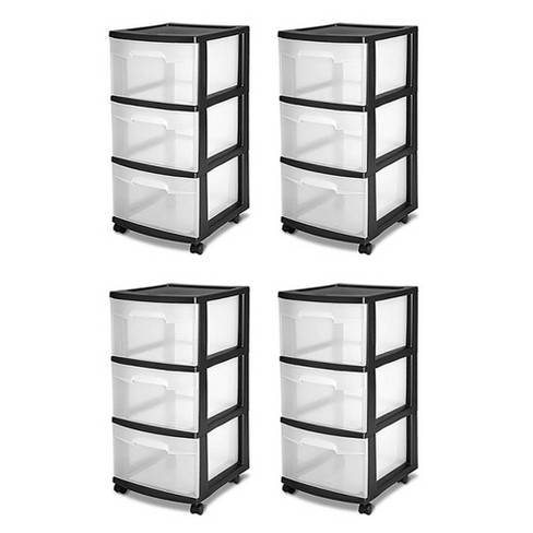 Sterilite 3 Drawer Storage Cart Clear With Black Frame 4 Pack