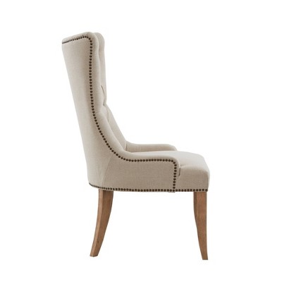 Elegant Cream High-Back Tufted Accent Chair with Light Oak Legs