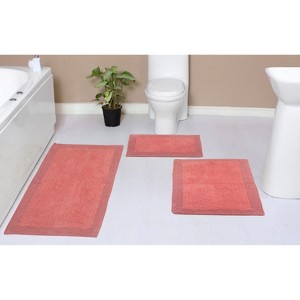 Luxury Reversible Bathroom Rugs Set, Washable Rug, Extra Soft and Absorbent bath Rug, Kitchen Mat, Non-Slip Bath Mat Set, 3 Pcs Set with Runner, Coral - 1 of 4