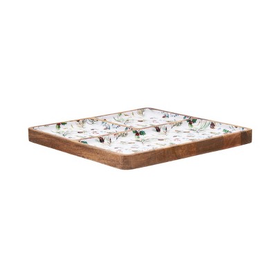 Edith Winter Foliage Mango Wood 3 Partition Tray