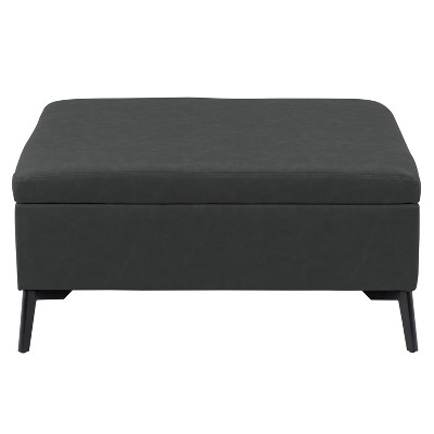 Linden Square Black Fabric Storage Ottoman with Metal Legs