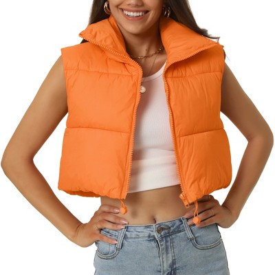 Seta T Women's High Stand Collar Lightweight Zip Puffer Crop Padded Vest