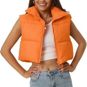 Seta T Women's High Stand Collar Lightweight Zip Puffer Crop Padded Vest - 1 of 4